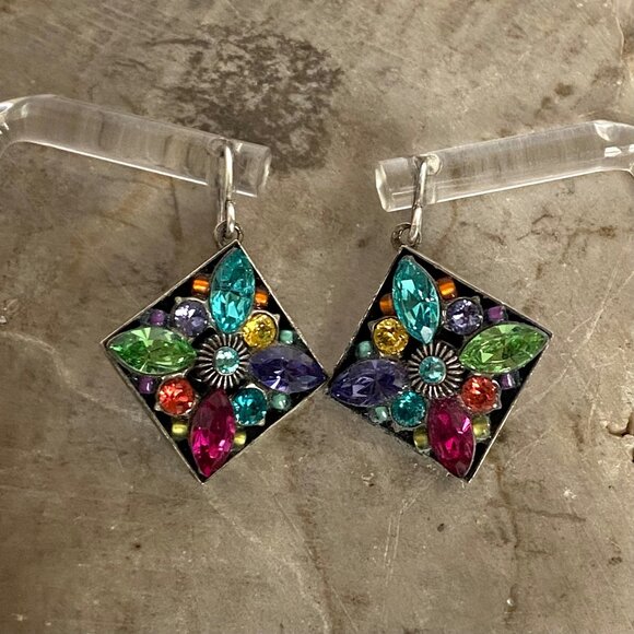 Firefly Mosaic Jewelry Silver Plated Rhinestone Dangle Drop Earrings 925 Hooks - Picture 3 of 16